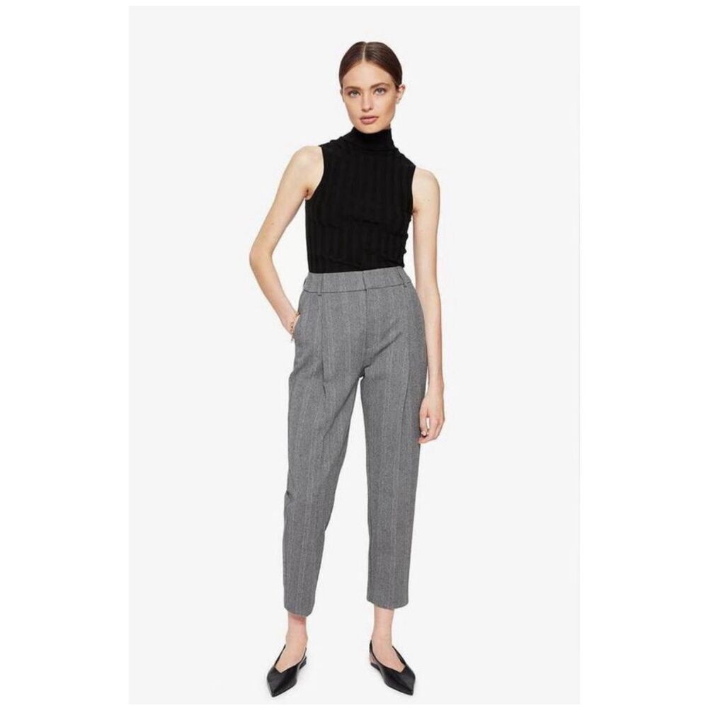 Anine Bing Becky Trousers in Grey Fishbone Herringbone Size 38